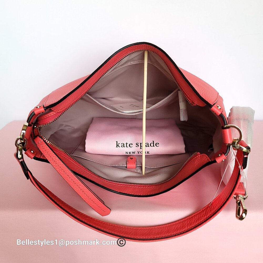 KATE SPADE Roulette Pebbled Leather Large Hobo Bag- Peach Melba color π$178.β - Picture 11 of 16